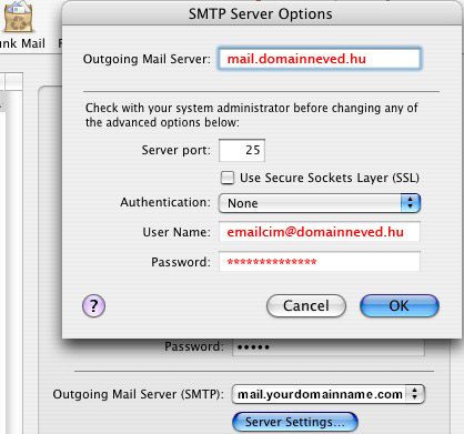 Mac SMTP beállítás