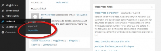 Wordpress.com tartalom export