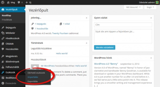 WordPress tartalom importálás