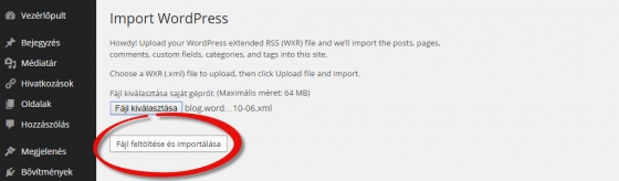 Wordpress tartalom importálás